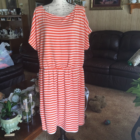 Gabby Skye Dresses & Skirts - Orange and white colored striped plus size dress